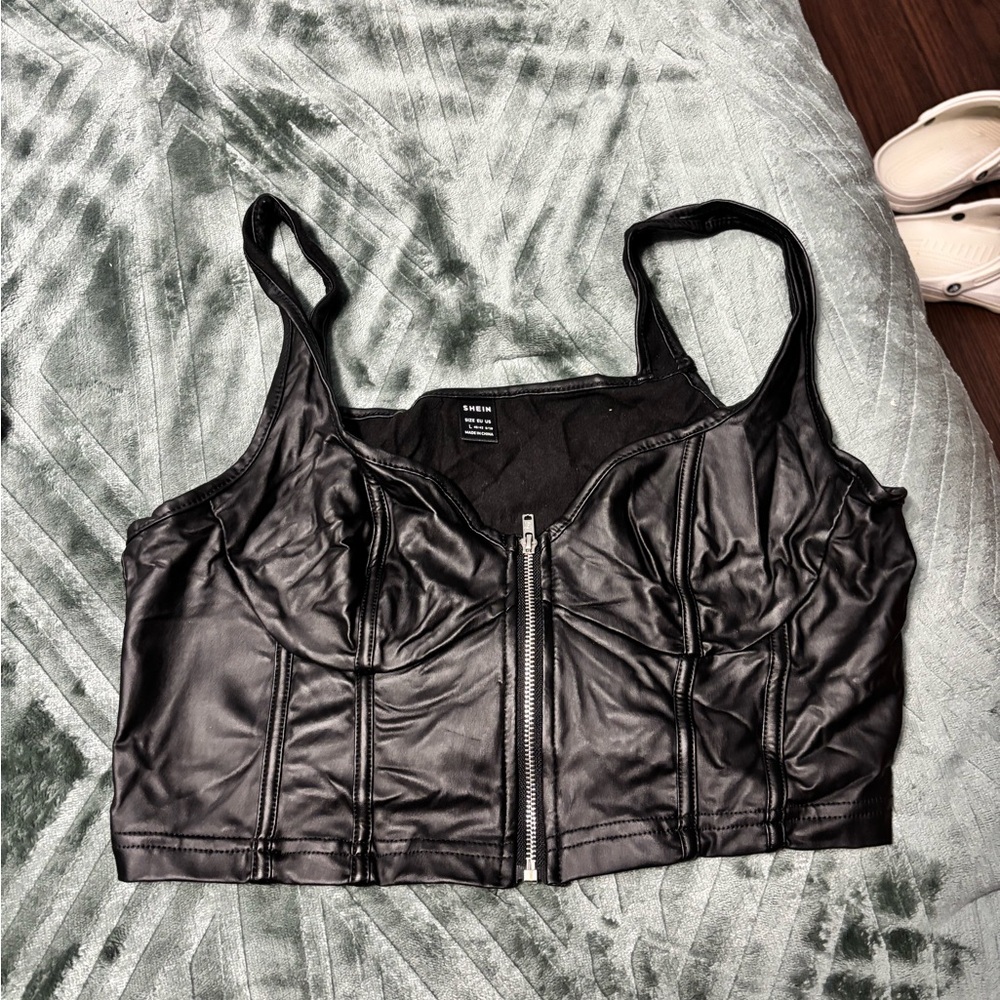 SHEIN Black Faux Leather Top